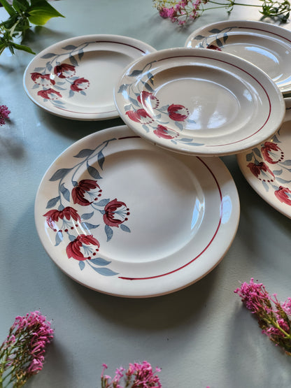 Assiettes plates fleuries Sarreguemines lot de 5   Patine