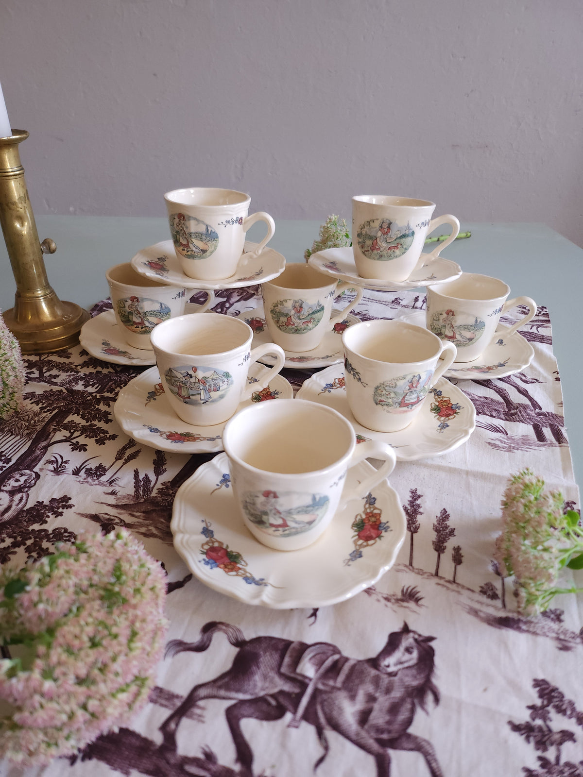 Tasse + assiette céramique Sarreguemines lot de 8   Patine