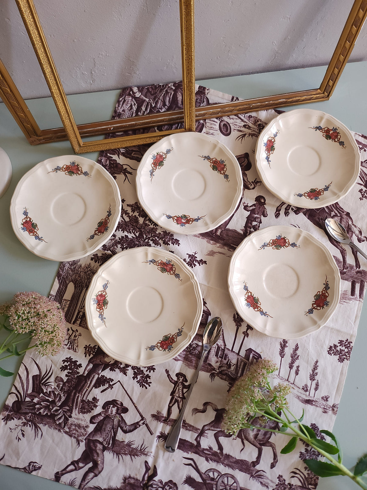 Tasse + coupelle céramique Sarreguemines lot de 5   Patine