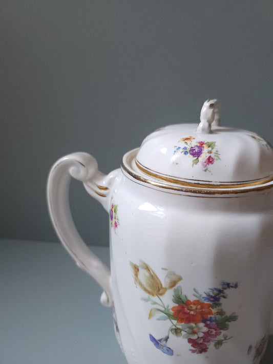 Théière en céramique française fleurie   Patine