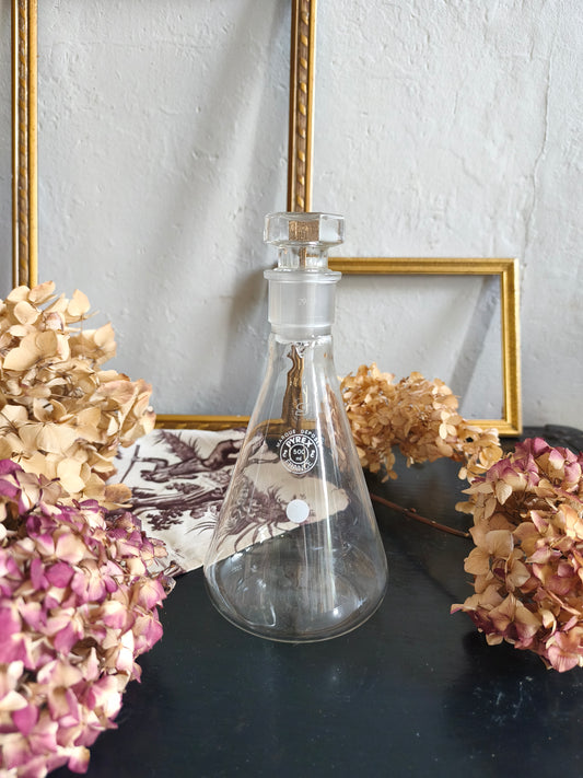 Bouteille en verre pyrex   Patine