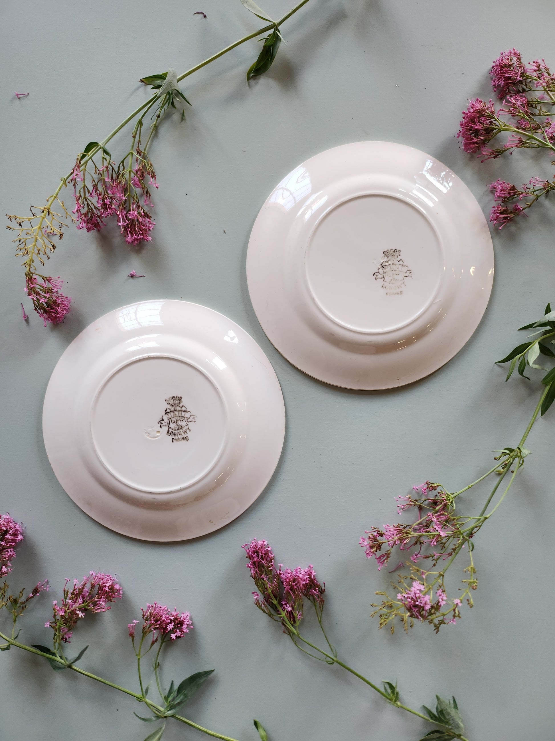Assiettes creuses fleuries Sarreguemines lot de 2   Patine
