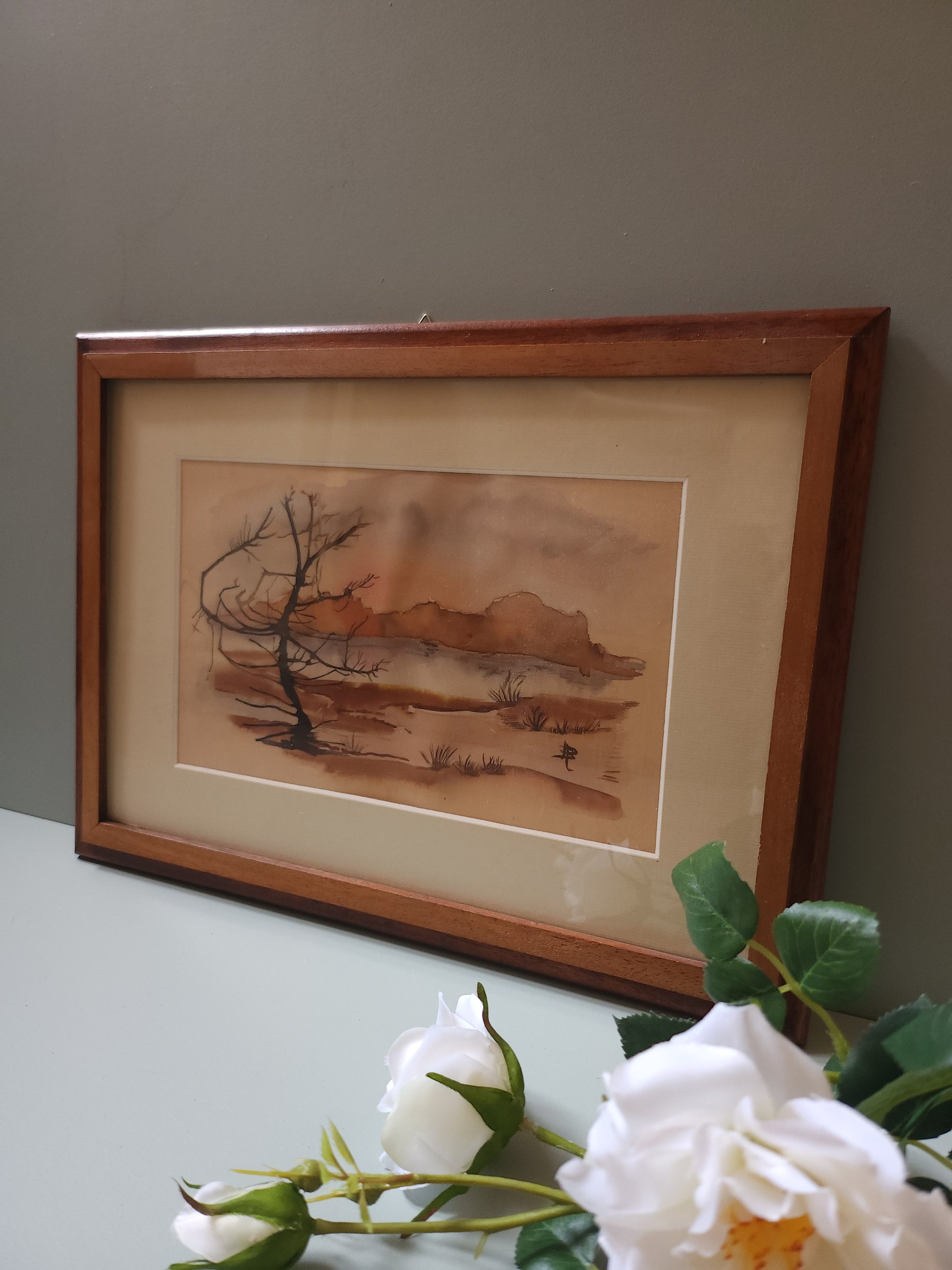 Cadre avec peinture sur toile   Patine
