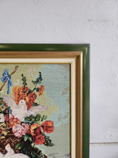 Tableau en bois avec ornement en point de croix   Patine