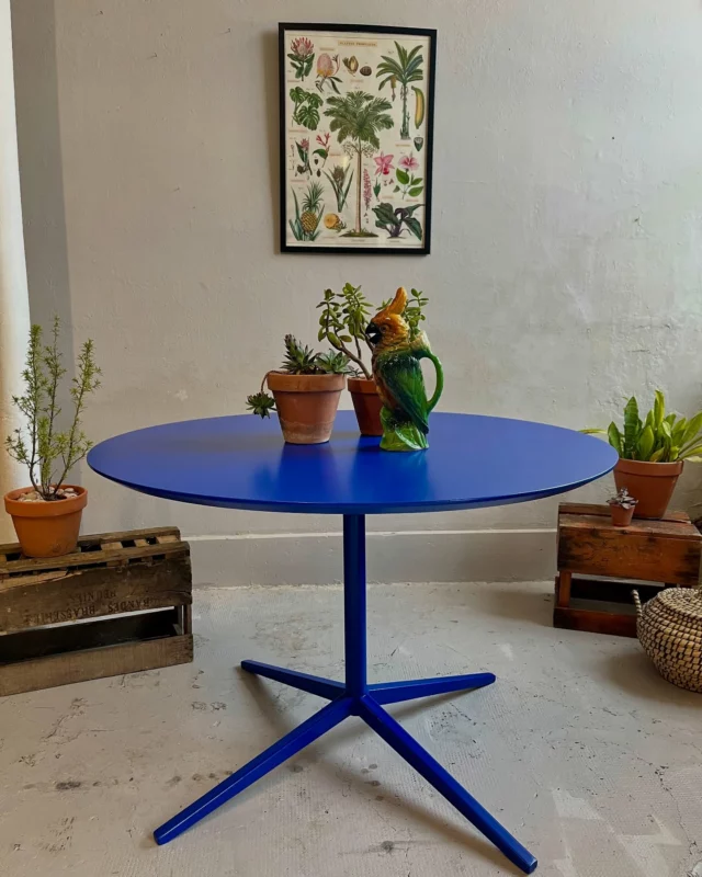 ⎰D I S P O⎱ 
On ose la couleur et on sort un peu de nos habitudes avec ce bleu électrique qui donne un coup de pep’s à cette table vintage ! 💙

🔧 Ponçage, apprêt, peinture et protection avec un vernis de chez @maulerfrance : une rénovation simple mais efficace qui transforme complètement son look. Son piétement central modernise l’ensemble, et cette teinte apporte du caractère à n’importe quelle pièce.

💡Astuce : n’ayez pas peur d’oser la couleur sur des pièces basiques. Un bon choix de teinte suffit parfois à tout changer !

📍Vous la verriez où chez vous ? Coin repas ? Espace bureau ? Salle à manger ? 🌿
Dites le nous en commentaire ⬇️

#relookingmeuble #avantapres #meublerepeint #meublevintage #bleuélèctrique #diydeco #atelierpatinee #meublerelooké #decoecoresponsable #slowdeco #upcycling #tableronde #tablevintage